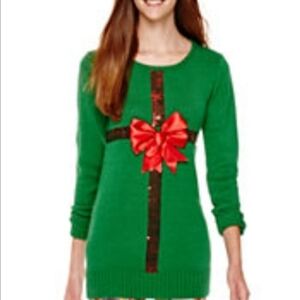 Ransom Green Christmas Sweater XL Red Bow Sequin Ribbon Holiday Gift Top